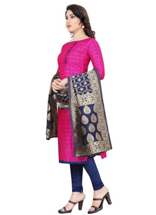 Tafeta Silk Churidar Salwar Suit in Hot Pink
