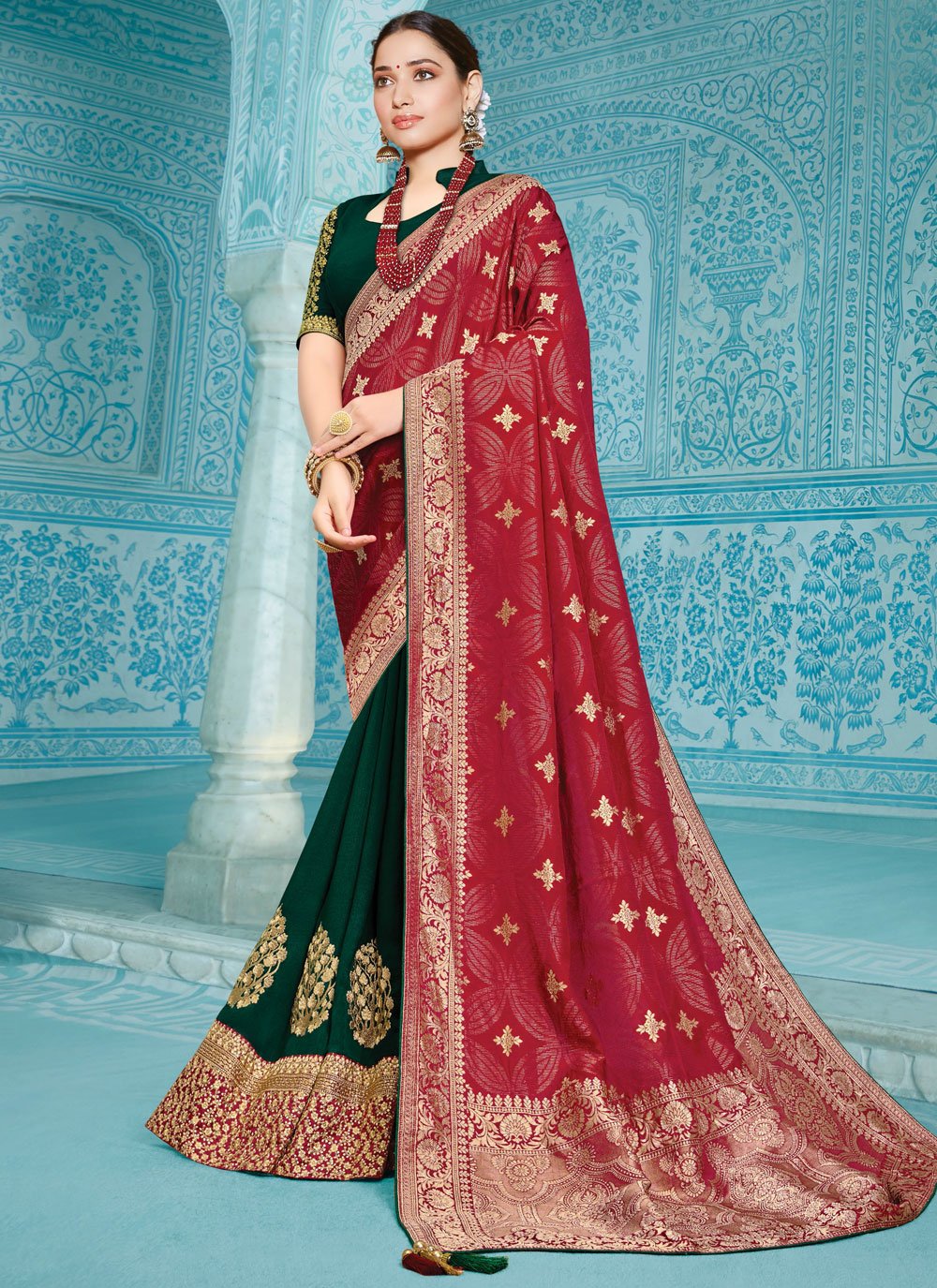 Fenny Peach Kanchipuram Half Saree – Zariknyaa