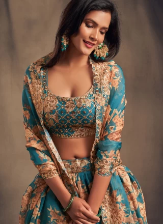 Teal Embroidered Lehenga Choli