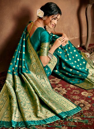 Teal Party Fancy Fabric Traditional Designer Saree