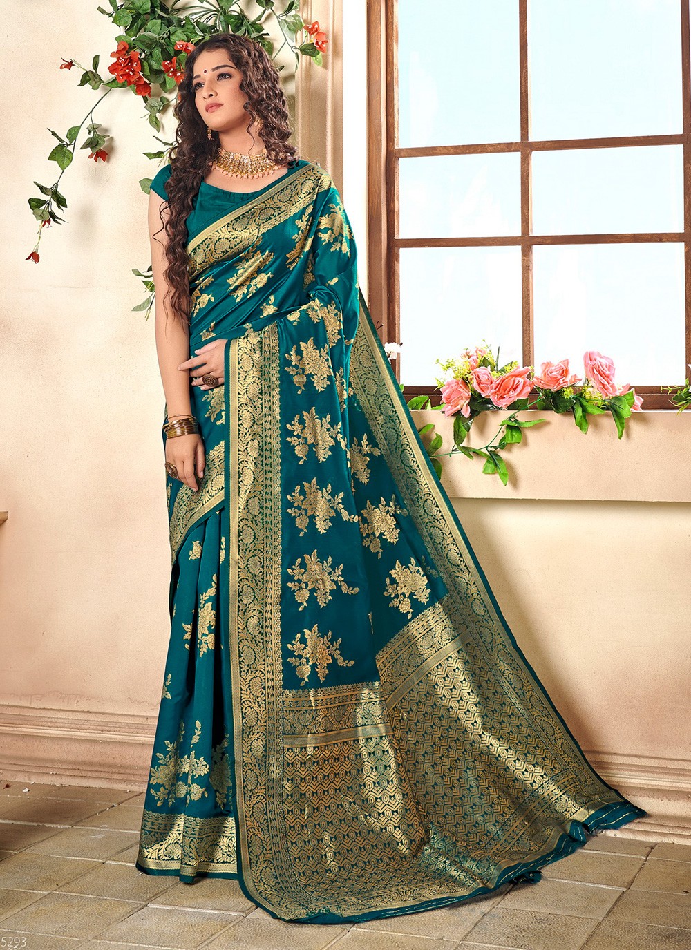 Teal Woven Festival Traditional Saree