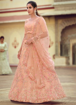 Thread Peach Net Lehenga Choli