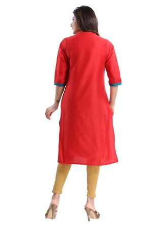 Thread Work Cotton Silk Designer Kurti in Red