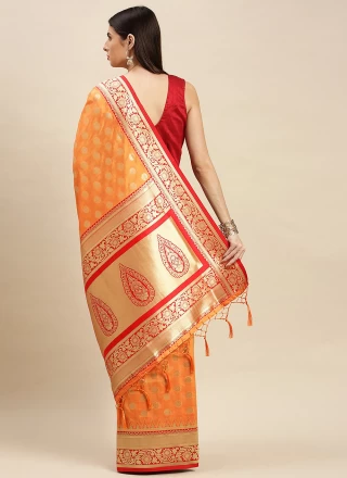 Traditional Designer Saree Weaving Banarasi Silk in Orange