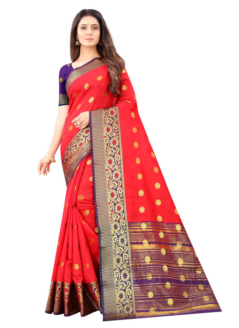 Traditional Designer Saree Weaving Kanjivaram Silk in Red