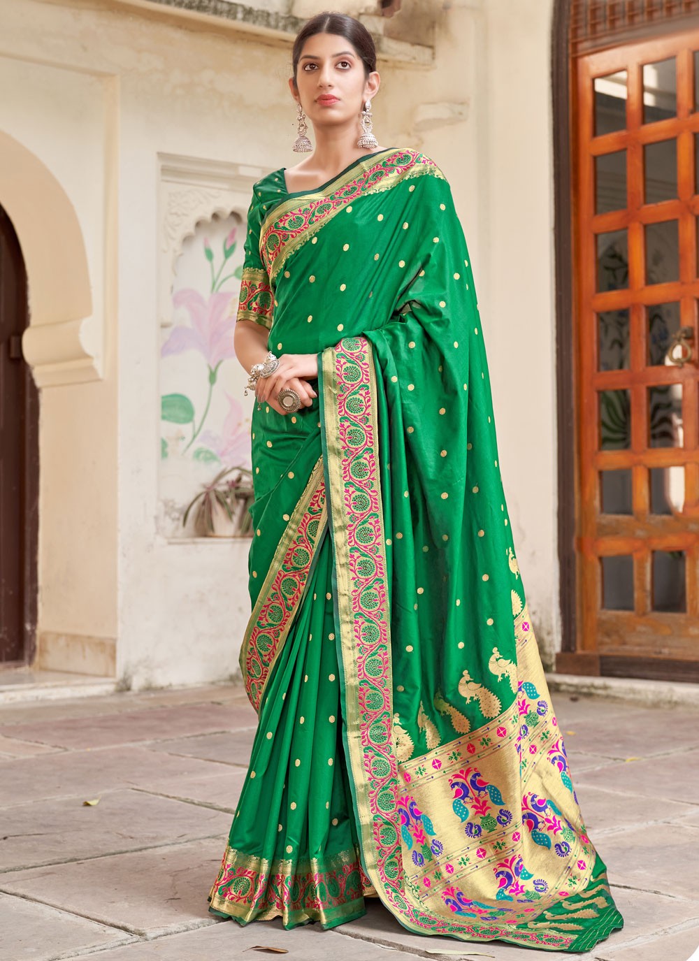 Traditional Designer Saree Weaving Silk in Green
