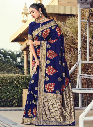 Traditional Designer Saree Woven Silk in Navy Blue