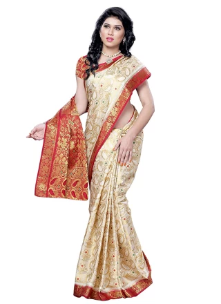 Traditional Designer Saree Zari Silk in Cream
