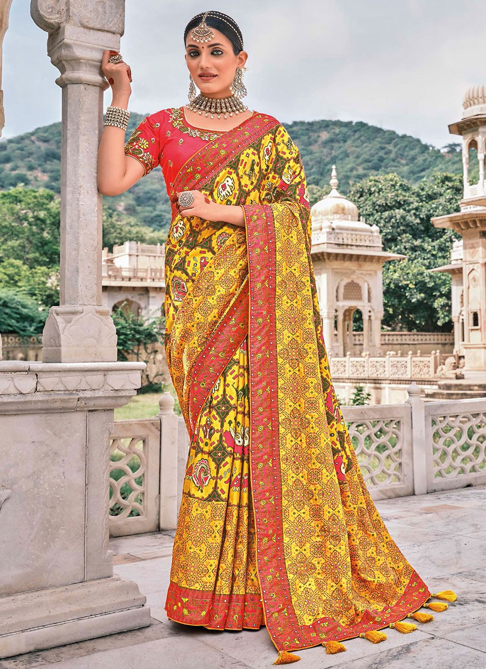 Buy Online Traditional Saree Resham Silk in Yellow : 200022