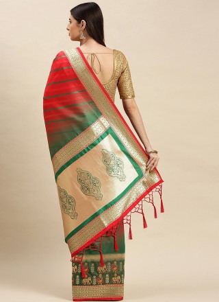 Traditional Saree Weaving Banarasi Silk in Red