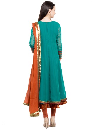 Turquoise Patchwork Reception Readymade Anarkali Salwar Suit