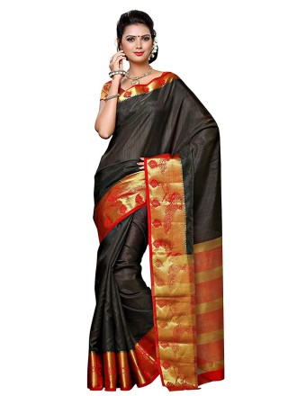 Tussar Silk Designer Traditional Saree in Black
