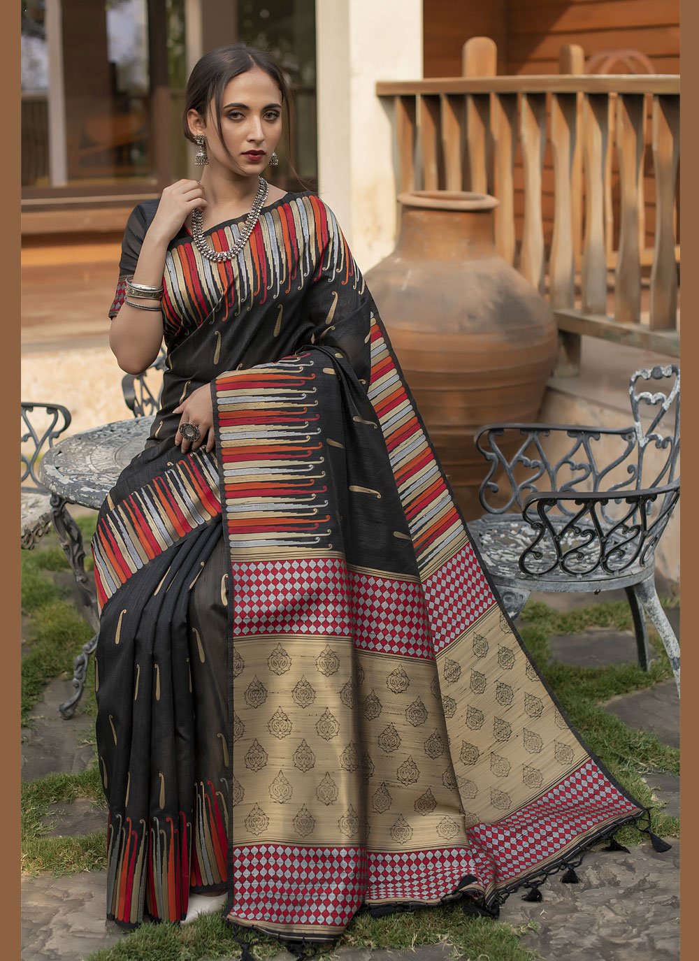 Designer Tussar Silk Saree Ethnic Wear Traditional Party Wear Sari Stitch Blouse