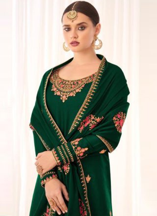 Tussar Silk Green Embroidered Designer Pakistani Suit