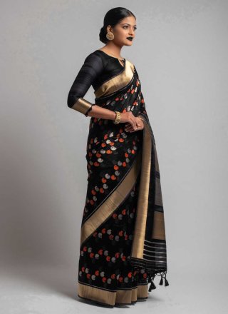 Tussar Silk Traditional Designer Saree in Black
