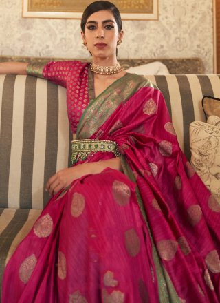 Tussar Silk Weaving Magenta Traditional Designer Saree