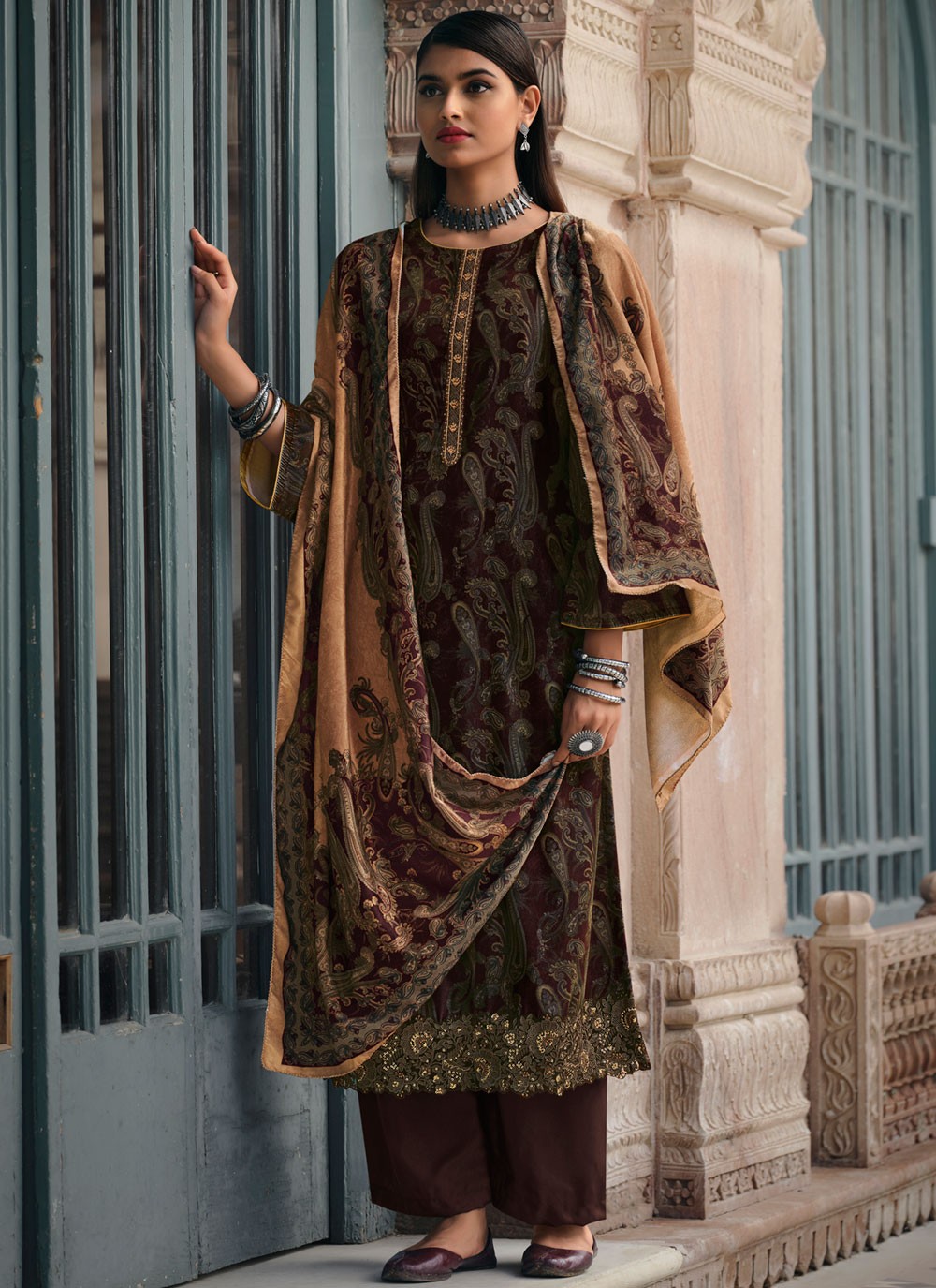 Velvet Brown Designer Pakistani Salwar Suit