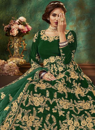 Velvet Green Floor Length Anarkali Suit