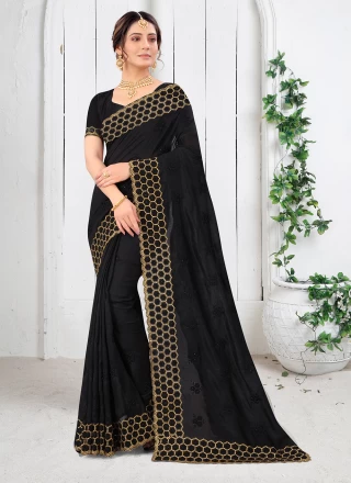 Vichitra Silk Black Resham Silk Saree