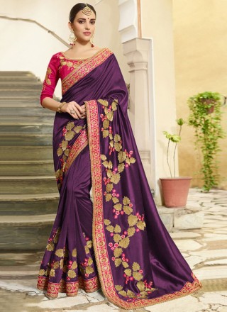 Vichitra Silk Embroidered Designer Traditional Saree