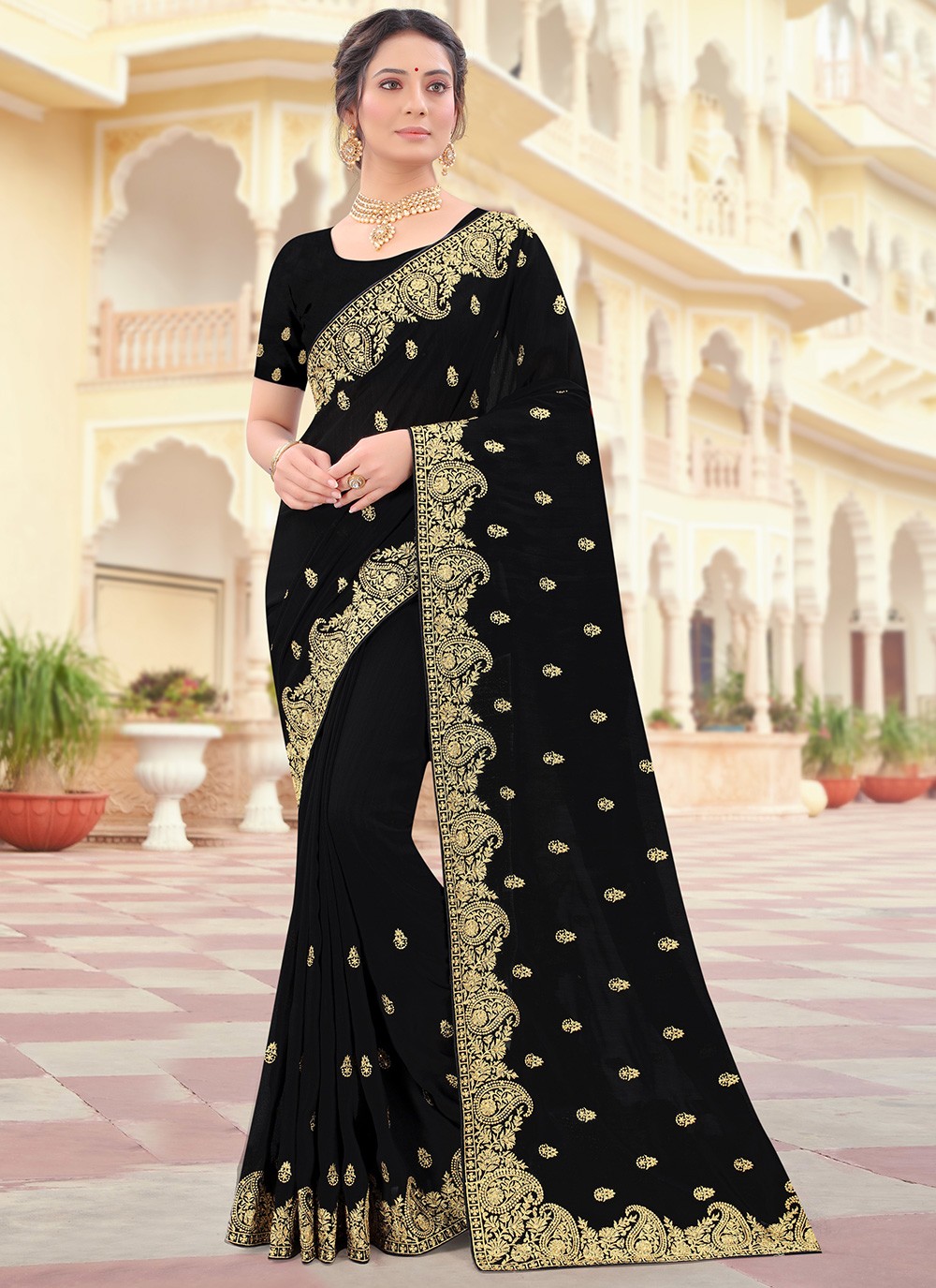 Purchase Now Black And Beige Half And Half Style Bollywood Sarees With Zari  Embroidery, Patch And Lace Border Work – Lady India