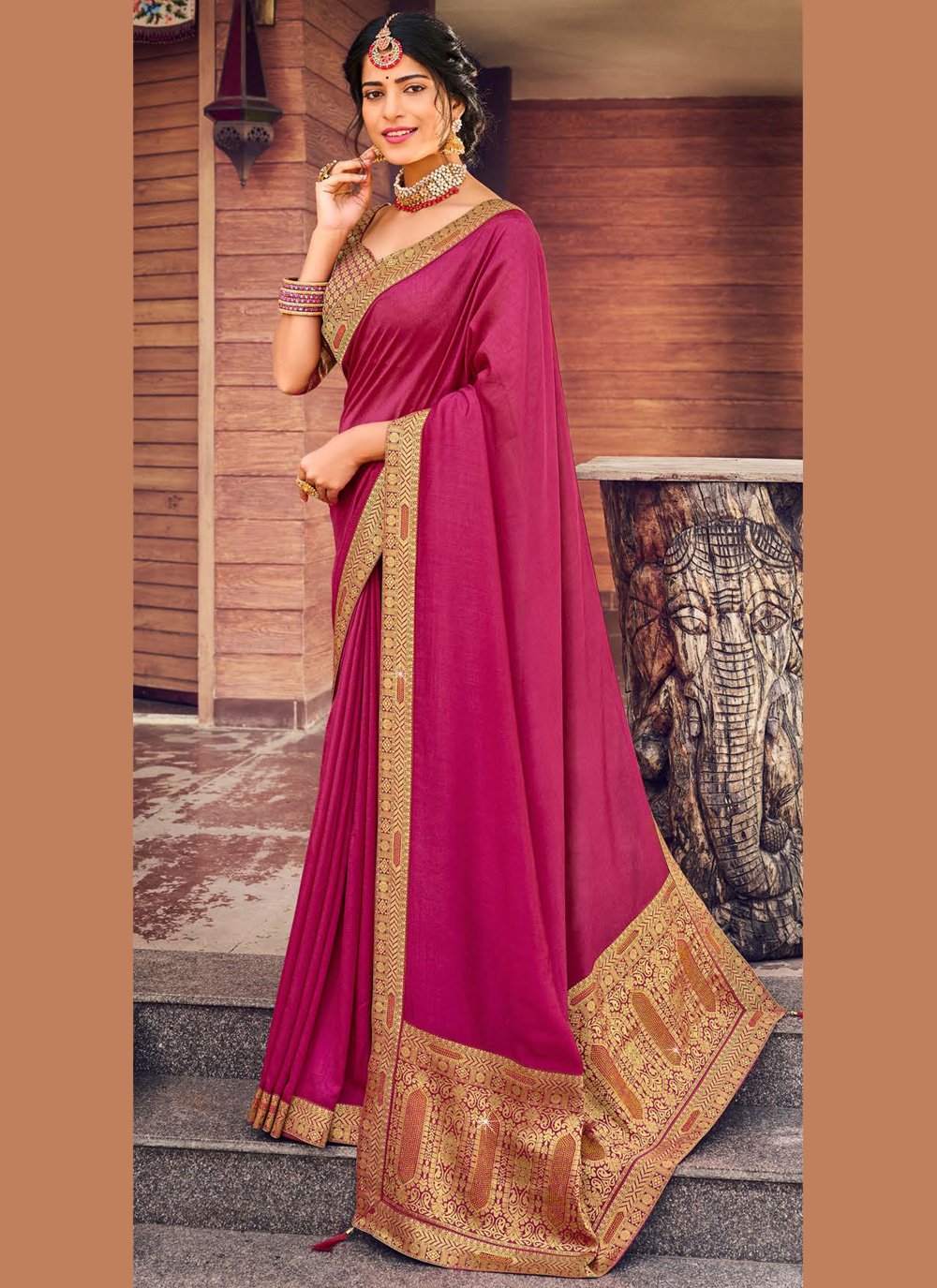 Vichitra Silk Pink Fancy Traditional Saree