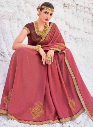Vichitra Silk Pink Lace Designer Traditional Saree