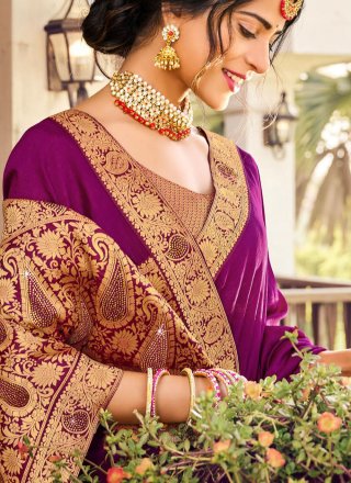 Vichitra Silk Purple Designer Traditional Saree