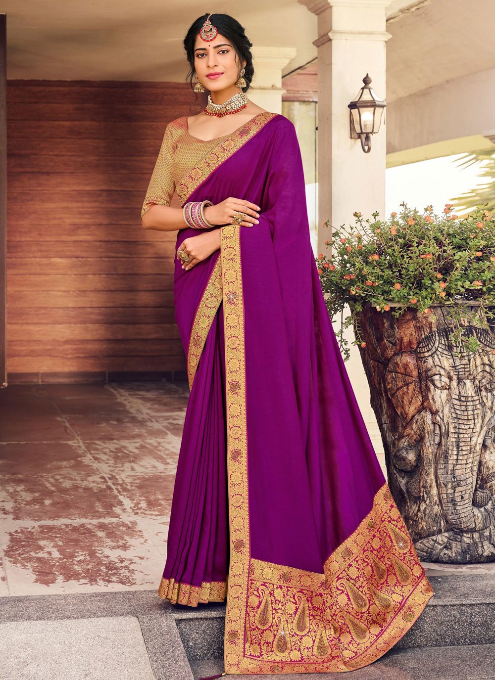 Vichitra Silk Purple Designer Traditional Saree