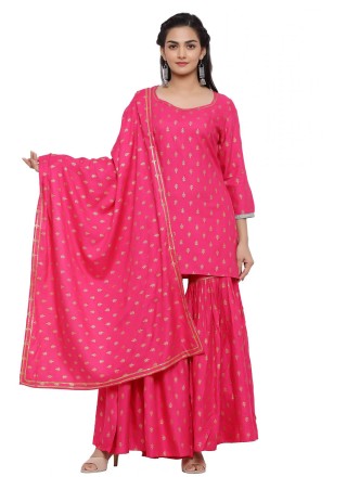Viscose Hot Pink Readymade Suit