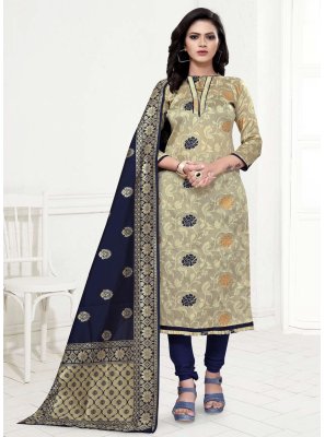 Weaving Banarasi Silk Beige Designer Straight Suit