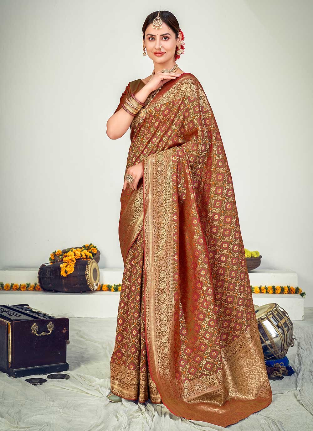 Weaving Banarasi Silk Green Traditional Designer Saree