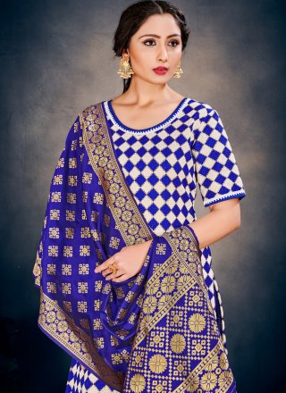 Weaving Banarasi Silk Pant Style Suit
