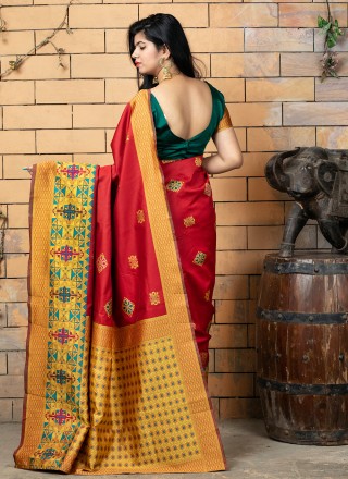 Weaving Banarasi Silk Red Designer Traditional Saree