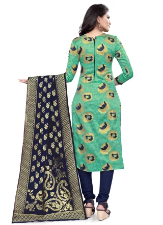 Weaving Banarasi Silk Sea Green Churidar Salwar Suit