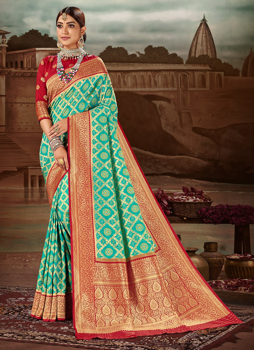 Weaving Banarasi Silk Sea Green Traditional Designer Saree