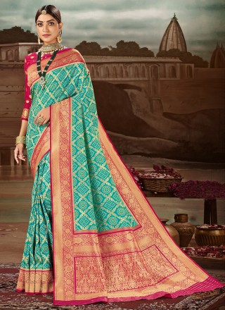 Weaving Banarasi Silk Traditional Designer Saree in Teal