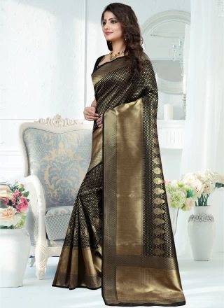 Weaving Black Art Banarasi Silk Traditional Designer Saree