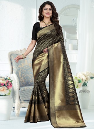 Weaving Black Art Banarasi Silk Traditional Designer Saree