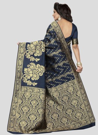 Weaving Blue Art Silk Traditional Designer Saree