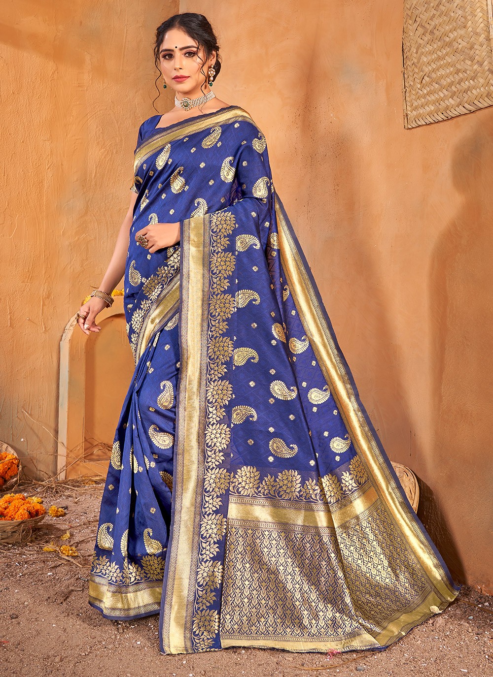 Weaving Blue Banarasi Silk Classic Saree