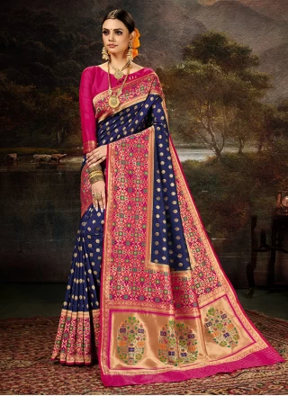 Weaving Blue Banarasi Silk Silk Saree