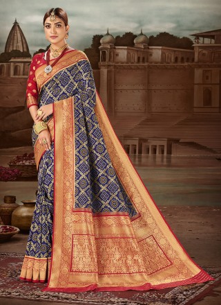 Weaving Blue Banarasi Silk Traditional Designer Saree