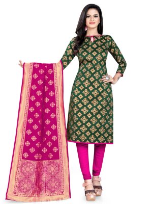 Weaving Green Banarasi Silk Churidar Salwar Suit
