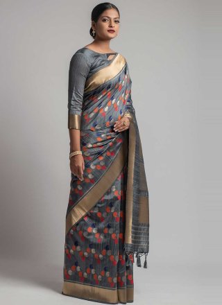 Weaving Grey Traditional Designer Saree