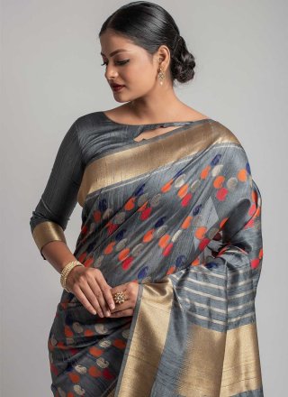 Weaving Grey Traditional Designer Saree