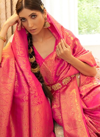 Weaving Handloom silk Traditional Designer Saree in Pink