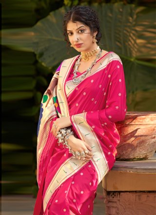 Weaving Hot Pink Banarasi Silk Designer Traditional Saree