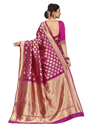 Weaving Hot Pink Jacquard Silk Silk Saree