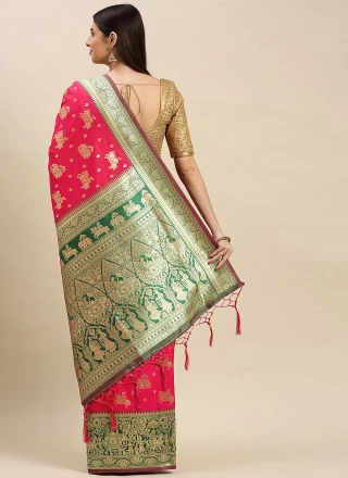 Weaving Hot Pink Traditional Designer Saree